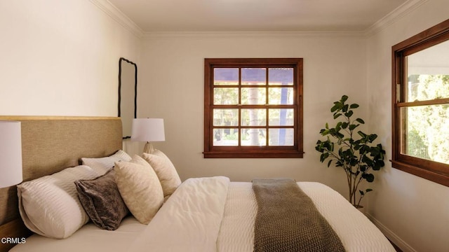 bedroom featuring baseboards and crown molding