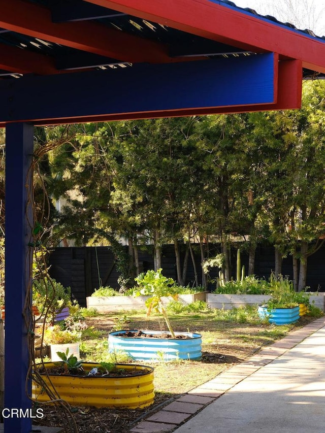 view of swimming pool with a vegetable garden