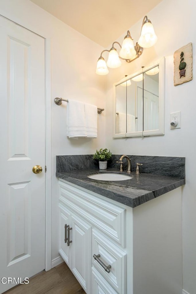 bathroom featuring wood finished floors and vanity