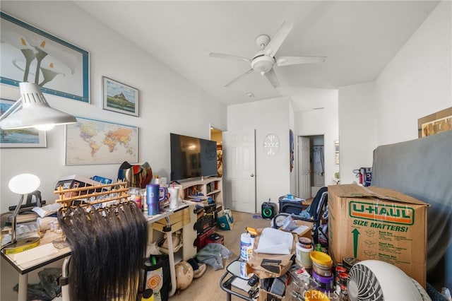 living area with ceiling fan