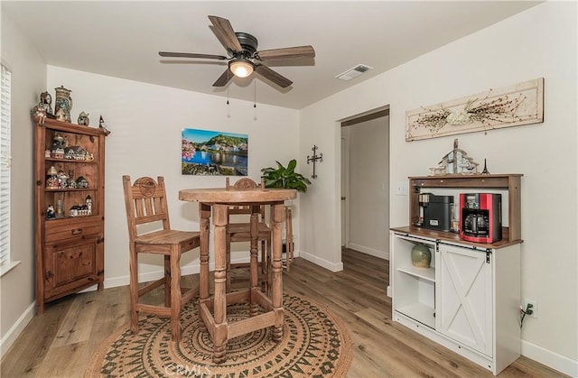 47384 Veater Ranch Rd, Coarsegold, CA 93614 - dining area featuring light wood finished floors, ceiling fan, and baseboards