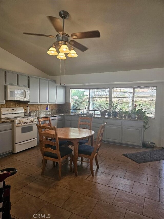 27865 Quincy St, Castaic, CA 91384 - dining room with a ceiling fan and lofted ceiling