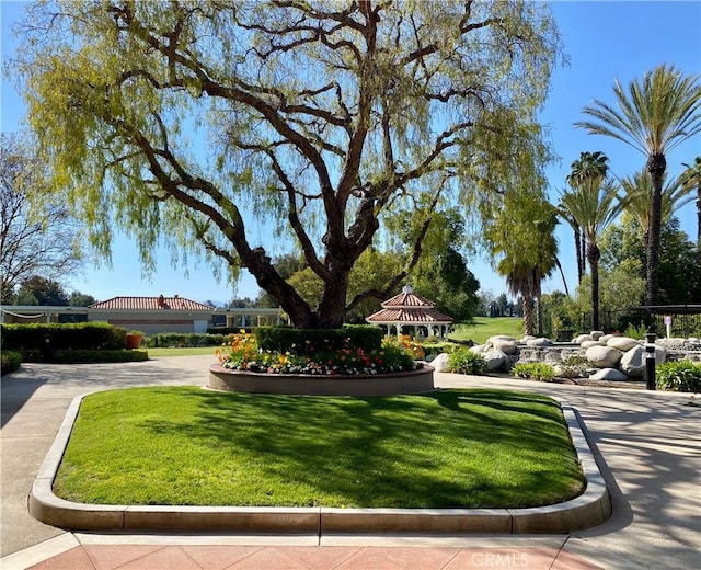 view of property's community with a lawn