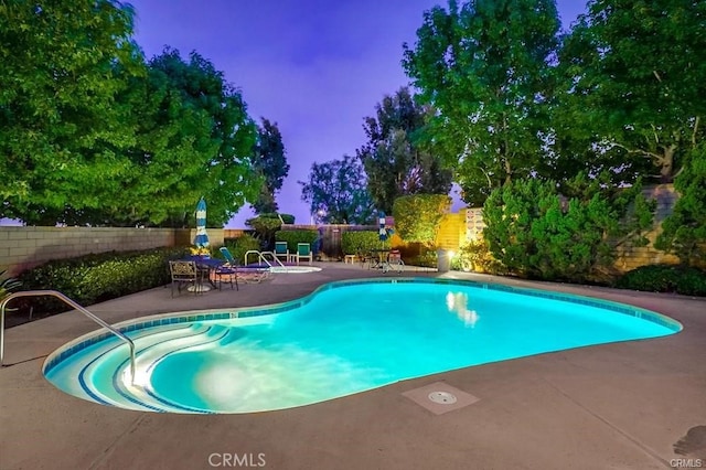 view of swimming pool with a patio, a fenced backyard, and a fenced in pool