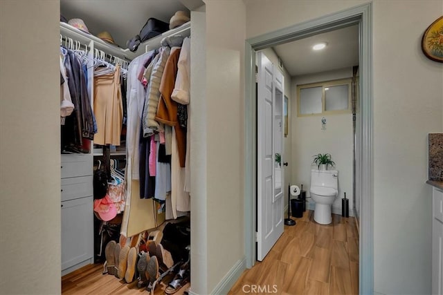 walk in closet with light wood-type flooring