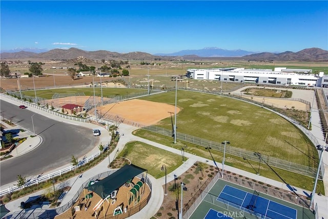 bird's eye view with a mountain view