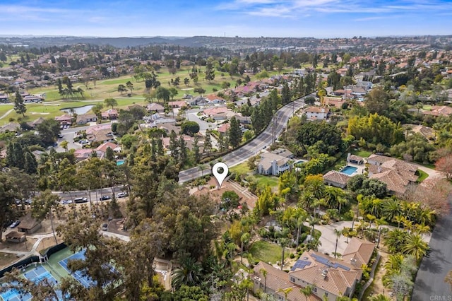 bird's eye view featuring a residential view and golf course view