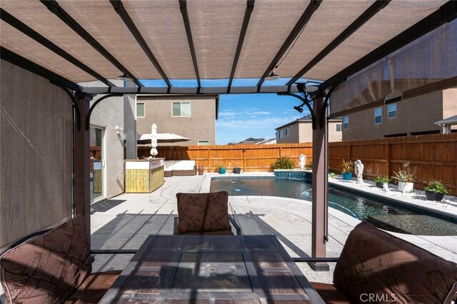 view of patio with a fenced backyard, a fenced in pool, and a pergola