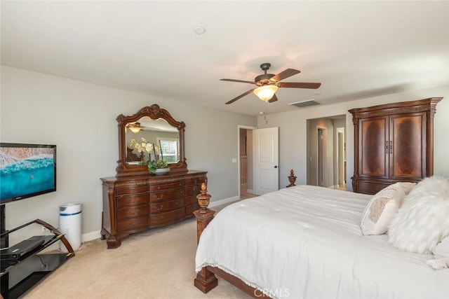 25499 Foxglove Ln, Corona, CA 92883 - bedroom featuring light colored carpet, ceiling fan, baseboards, and visible vents
