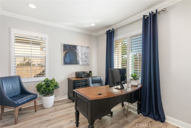 25499 Foxglove Ln, Corona, CA 92883 - office space featuring light wood finished floors, recessed lighting, and ornamental molding