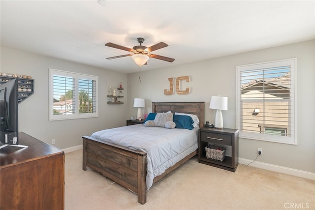 25499 Foxglove Ln, Corona, CA 92883 - bedroom with light carpet, a ceiling fan, and baseboards
