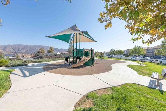 25499 Foxglove Ln, Corona, CA 92883 - community playground featuring a mountain view, fence, and a yard