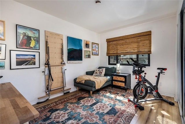 sitting room featuring baseboards and wood finished floors