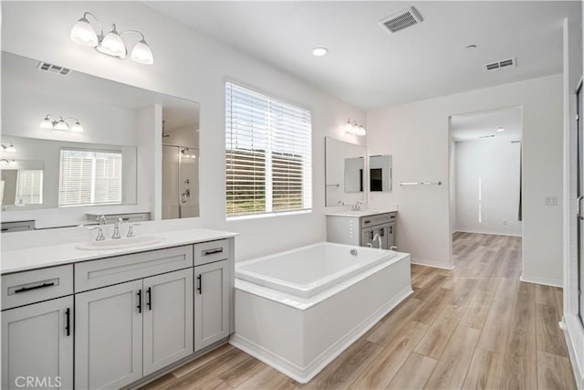 full bath featuring a stall shower, visible vents, and a sink