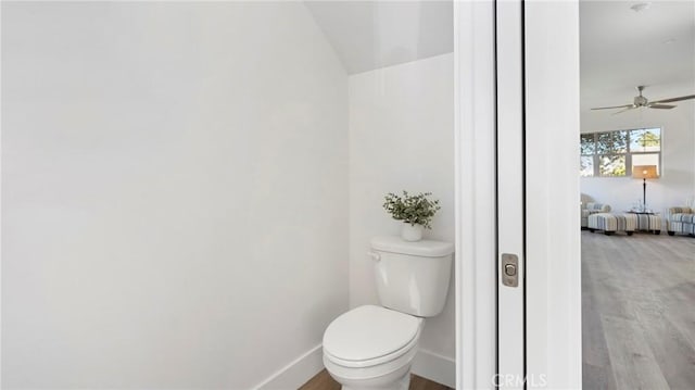 366 S Halcyon Rd, Arroyo Grande, CA 93420 - bathroom with wood finished floors, ceiling fan, and lofted ceiling