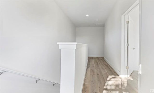 366 S Halcyon Rd, Arroyo Grande, CA 93420 - corridor with an upstairs landing, light wood-type flooring, and recessed lighting