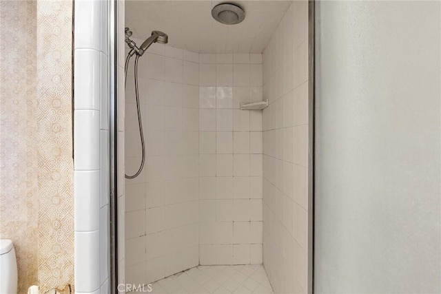 bathroom featuring a shower stall and toilet