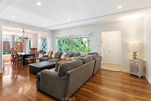 4816 Atoll Ave, Sherman Oaks, CA 91423 - living room with a chandelier, wood finished floors, and recessed lighting