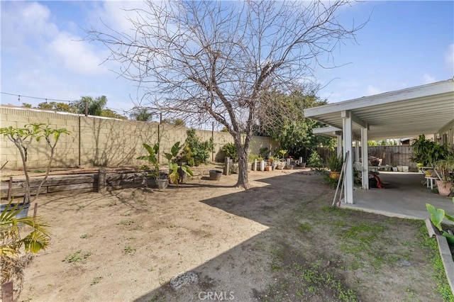 view of yard featuring a patio area and a fenced backyard