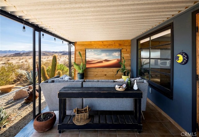 view of patio with a mountain view