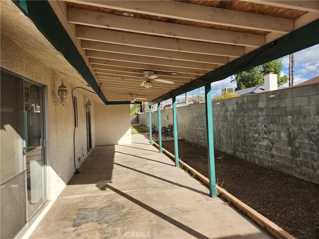 42397 Santiago Dr, Hemet, CA 92544 - view of patio featuring ceiling fan and a fenced backyard