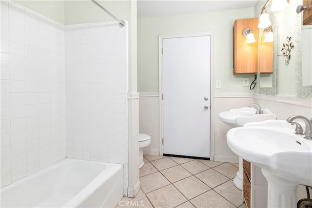 42397 Santiago Dr, Hemet, CA 92544 - full bath with tub / shower combination, tile patterned flooring, a wainscoted wall, and a sink