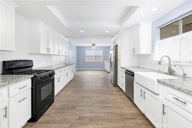 42397 Santiago Dr, Hemet, CA 92544 - kitchen with a tray ceiling, stainless steel appliances, and recessed lighting