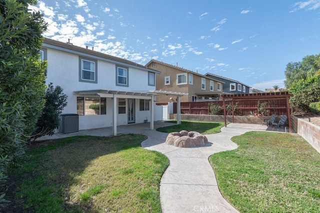 exterior space with fence private yard, cooling unit, a pergola, and a patio