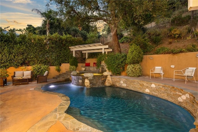 view of swimming pool with a fenced in pool and a patio