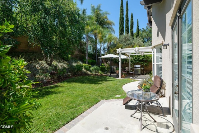 view of yard with a patio area and a pergola