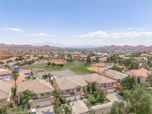 birds eye view of property featuring a residential view and a mountain view