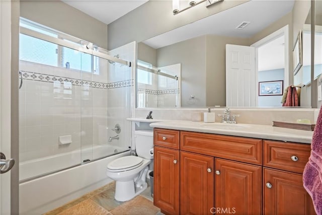 12364 Palmer Dr, Moorpark, CA 93021 - full bathroom featuring enclosed tub / shower combo, toilet, visible vents, and vanity