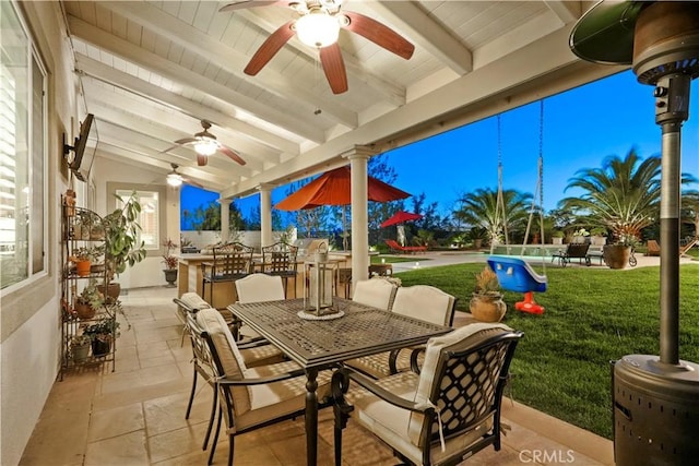 12364 Palmer Dr, Moorpark, CA 93021 - view of patio featuring a ceiling fan and outdoor dining area