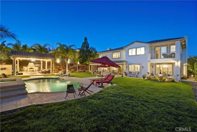 12364 Palmer Dr, Moorpark, CA 93021 - back of house with a gazebo, an outdoor pool, a balcony, and a patio