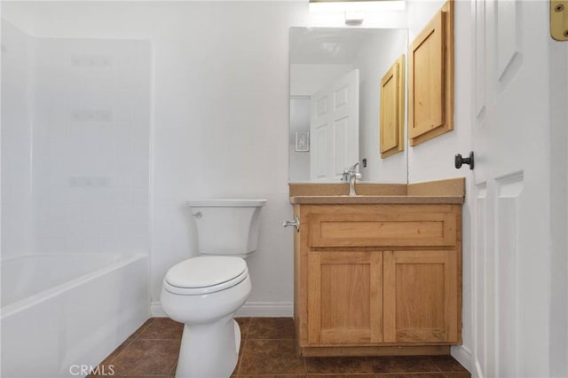 full bathroom with baseboards, toilet, tile patterned floors, and vanity