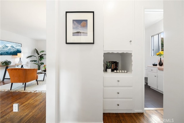 hallway featuring dark wood-style flooring