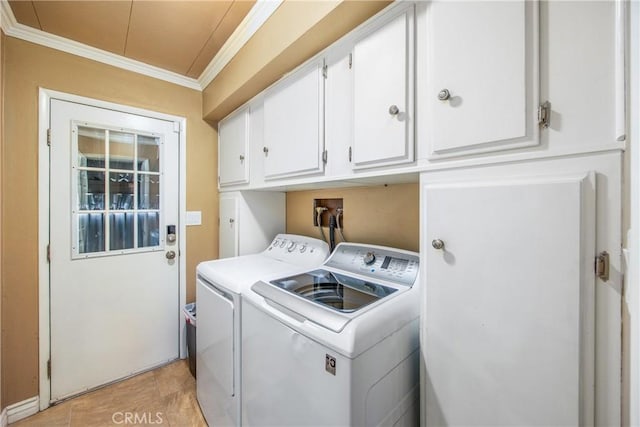 929 E Foothill Unit 161, Upland, CA 91786 - laundry area with washing machine and dryer, cabinet space, and crown molding