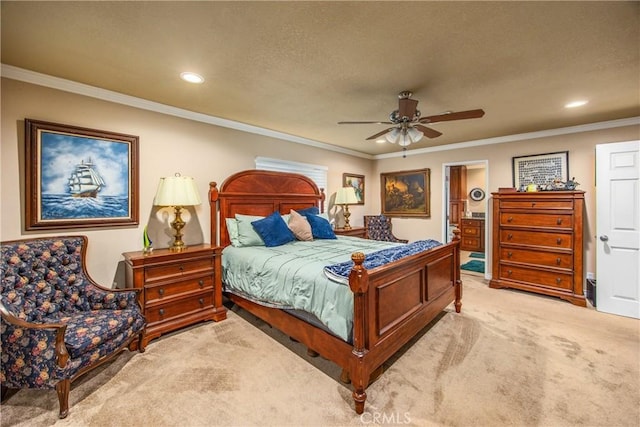 929 E Foothill Unit 161, Upland, CA 91786 - bedroom featuring a textured ceiling, crown molding, and light colored carpet