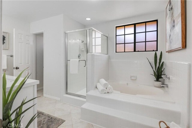2008 Mathews Ave Unit C, Redondo Beach, CA 90278 - bathroom featuring a bath, a shower stall, vanity, and tile patterned floors