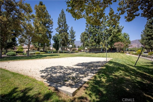 surrounding community with volleyball court and a yard