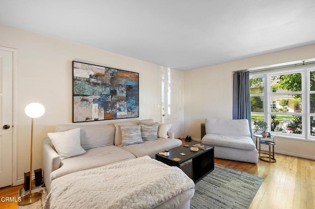 living room with hardwood / wood-style flooring and baseboards