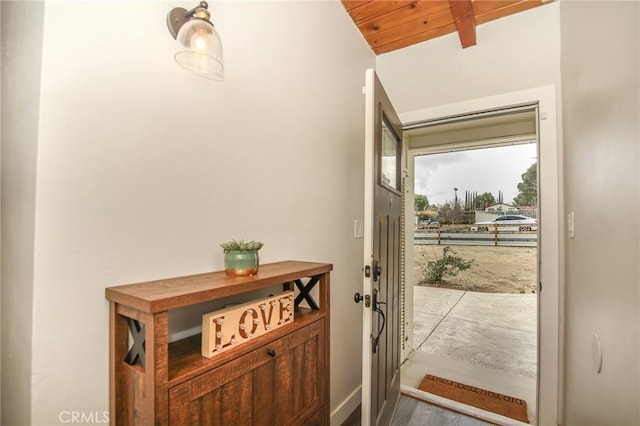 entryway featuring wood ceiling