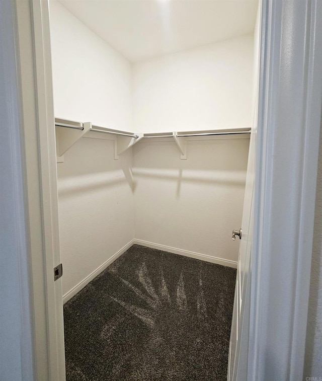 spacious closet featuring dark carpet