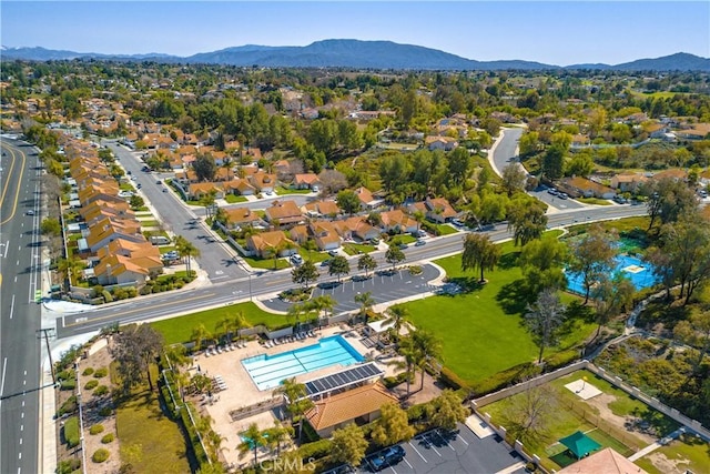 aerial view featuring a residential view and a mountain view