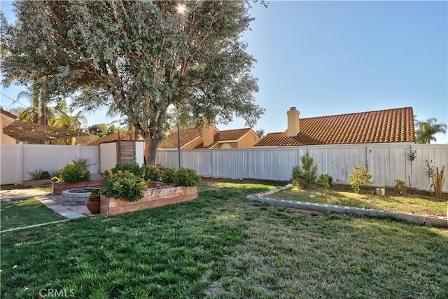 view of yard with a vegetable garden and a fenced backyard