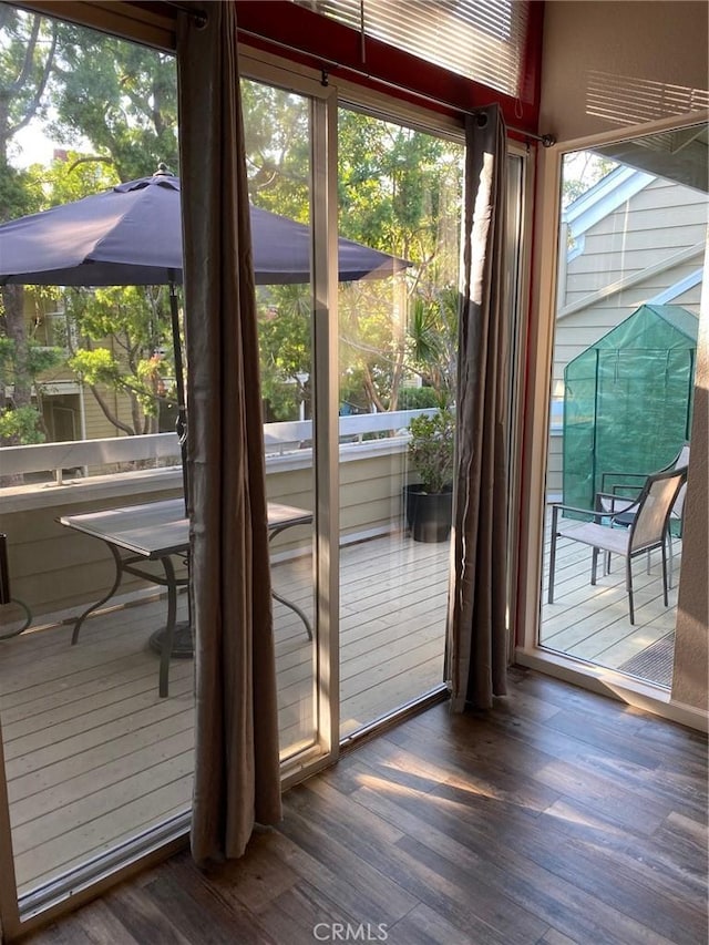 doorway featuring wood finished floors