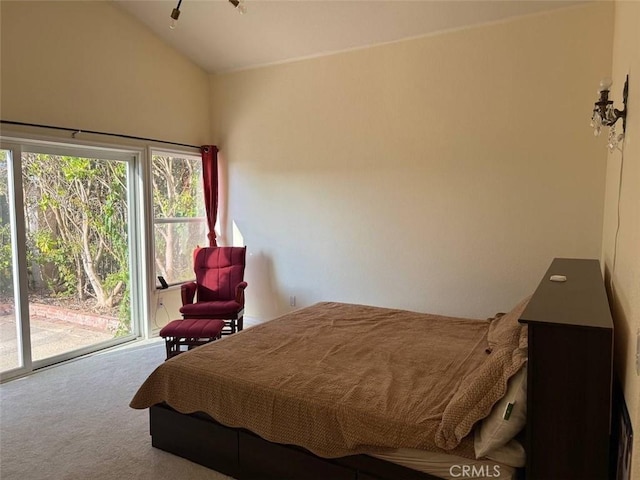 1268 Via, San Jacinto, San Marcos, CA 92078 - bedroom featuring carpet, lofted ceiling, and access to outside