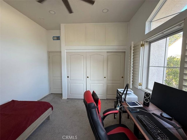 1268 Via, San Jacinto, San Marcos, CA 92078 - carpeted bedroom featuring a desk, a high ceiling, and a closet