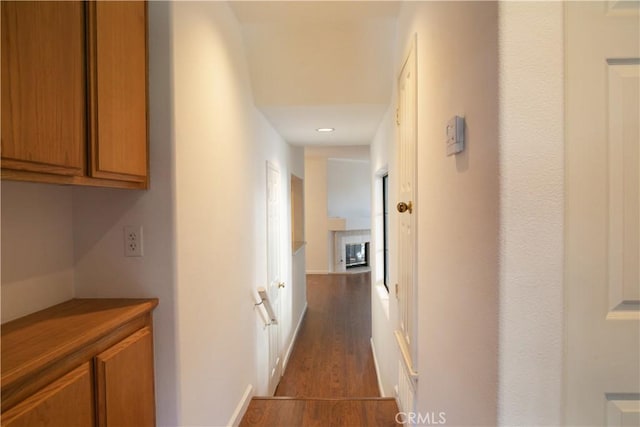 corridor featuring dark wood finished floors