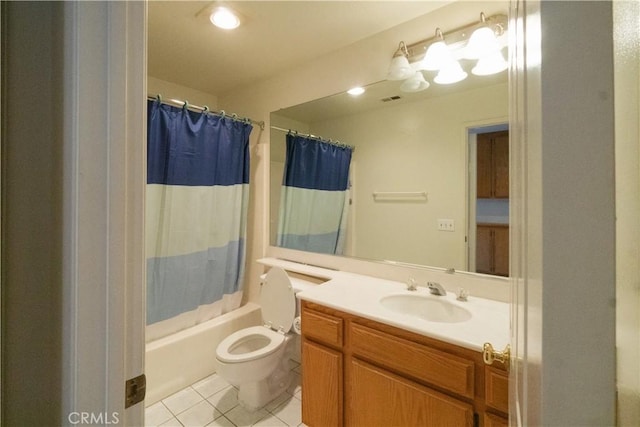 20271 Sealpoint Unit 104, Huntington Beach, CA 92646 - full bathroom with visible vents, toilet, shower / bath combination with curtain, tile patterned floors, and vanity